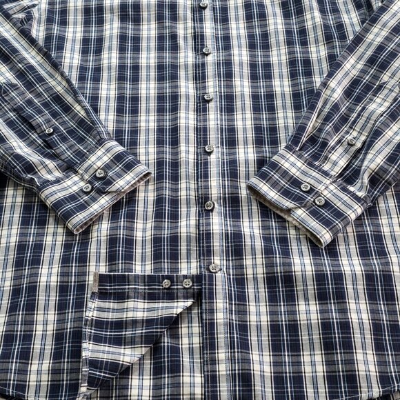 Sondergaard Casual Shirt Men 16 Blue White Plaid LS Buttons Collar Fitted Cotton - Picture 11 of 16